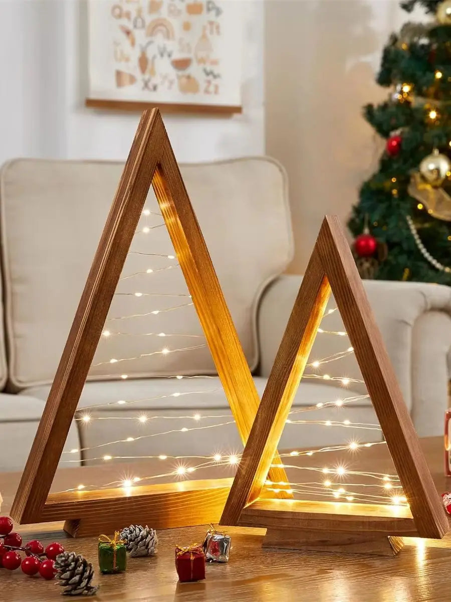 2-Piece Wooden Christmas Tree Set with Lights