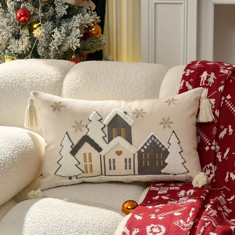 Christmas Embroidered Throw Pillow Cover – Festive Holiday Designs