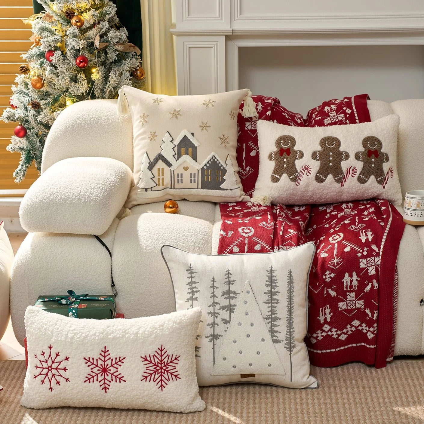 Christmas Embroidered Throw Pillow Cover – Festive Holiday Designs