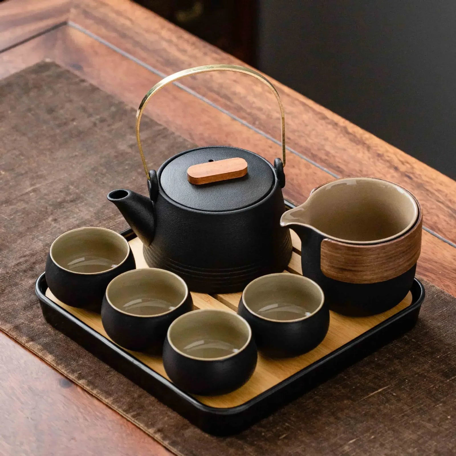 Black Ceramic Kung Fu Tea Set with Travel Case & Dragon Tea Pet