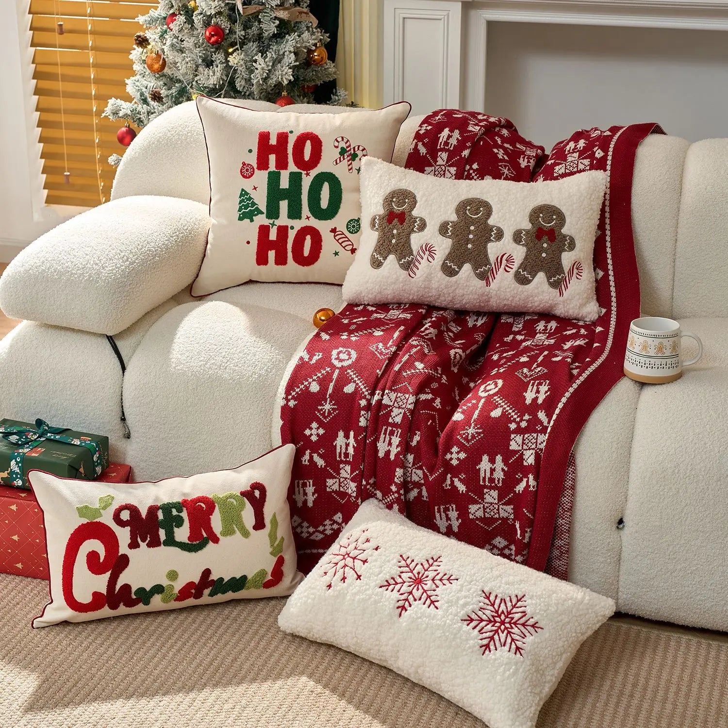 Christmas Embroidered Throw Pillow Cover – Festive Holiday Designs