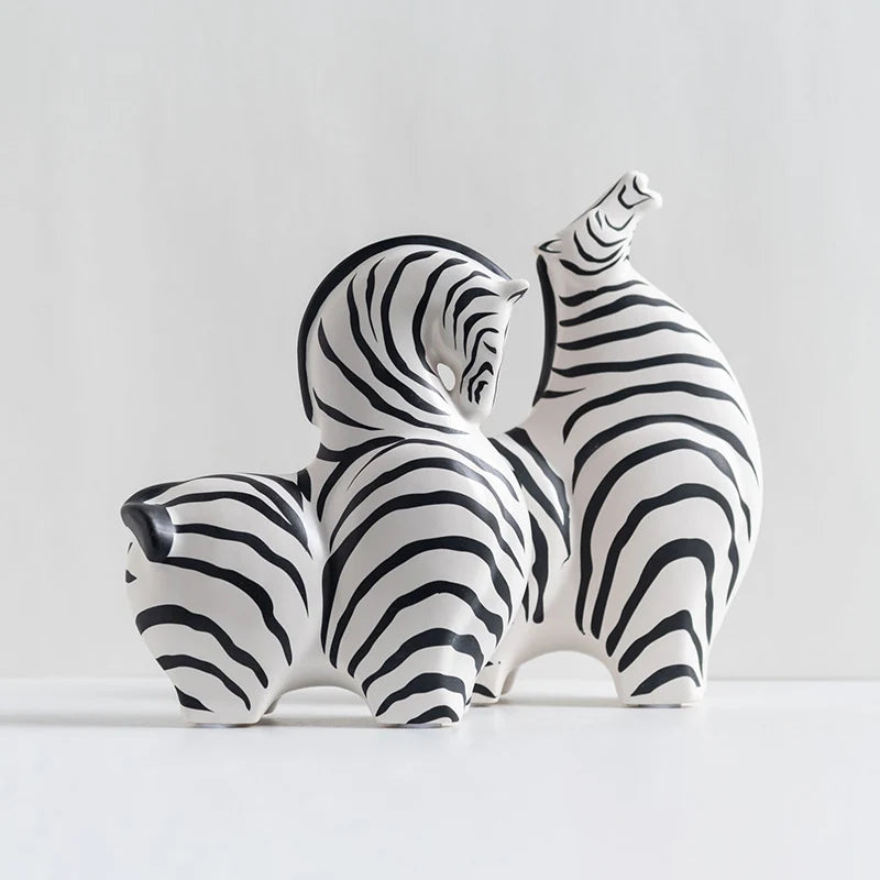 Modern Zebra and Horse Ceramic Sculpture
