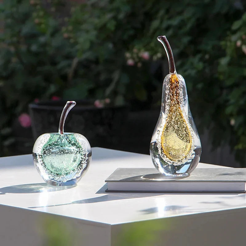 Bubble Glass Apple and Pear Statue - Aesthetic Fruit Desk Decoration