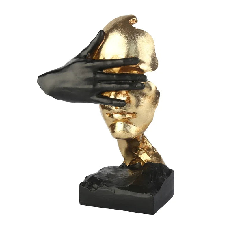 Abstract Gold and Black Face Sculpture