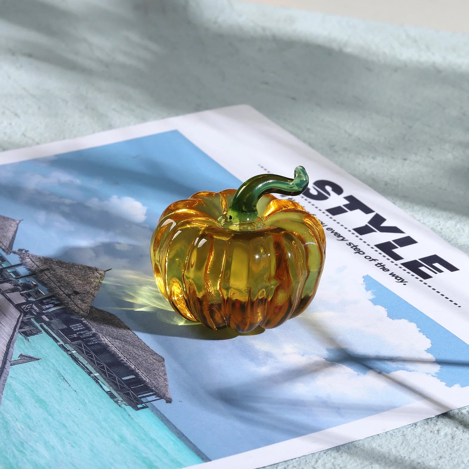 Yellow Glass Pumpkin Figurine