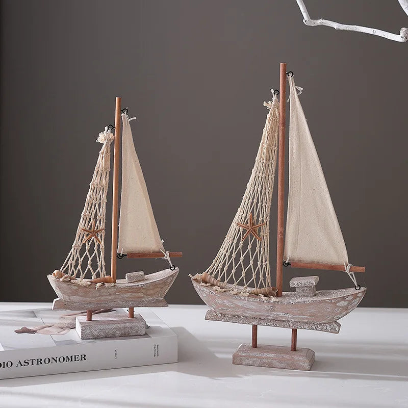 Rustic Wooden Sailing Boat Decoration