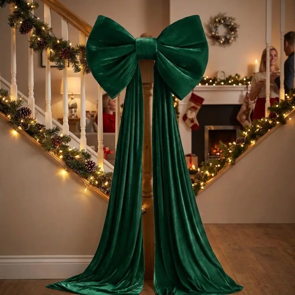 Large Velvet-Look Christmas Tree Bow with Long Streamers