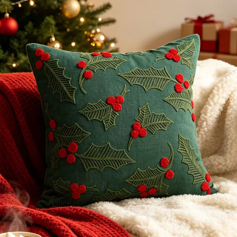 Christmas Embroidered Cushion Cover – Holiday Decorative Pillow Case