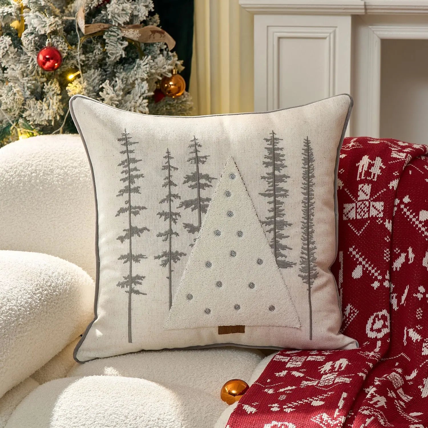 Christmas Embroidered Throw Pillow Cover – Festive Holiday Designs
