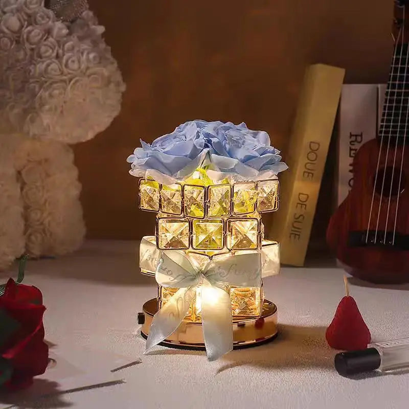 Romantic Rose Crystal Cube Table Lamp