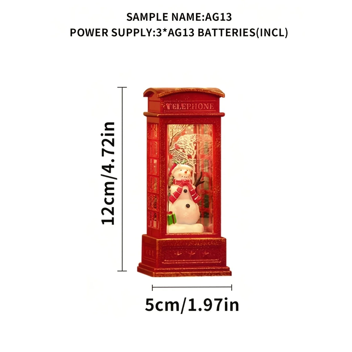 Lighted Christmas Phone Booth Tabletop Decoration