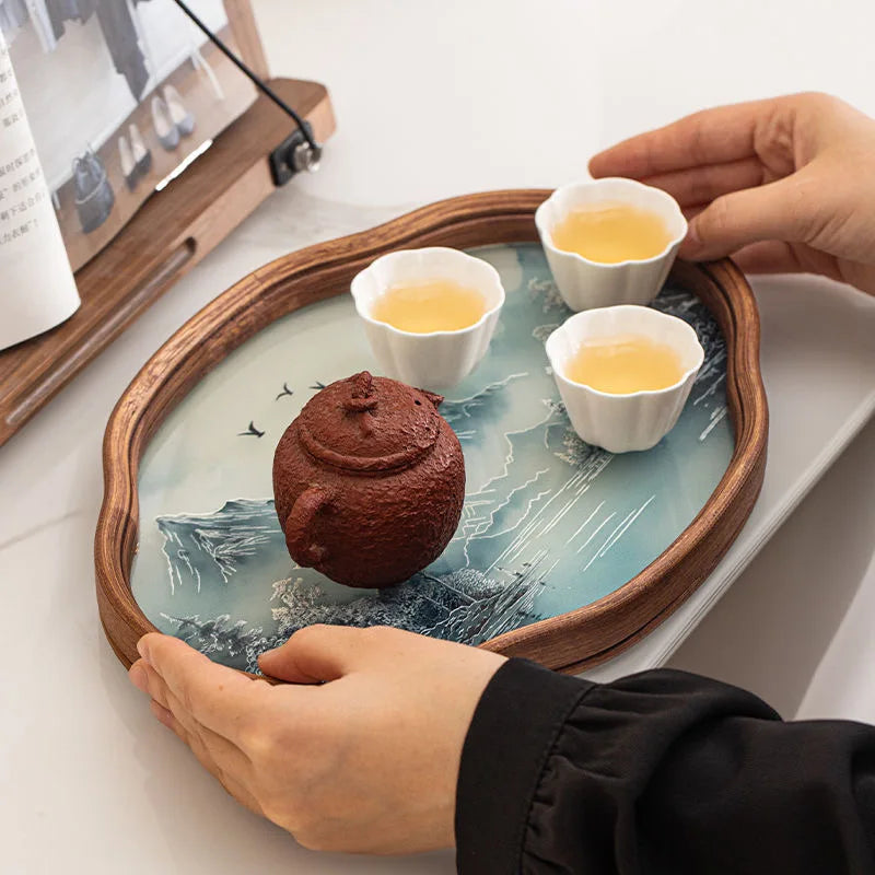 Bamboo Wood and Glass Tea Tray
