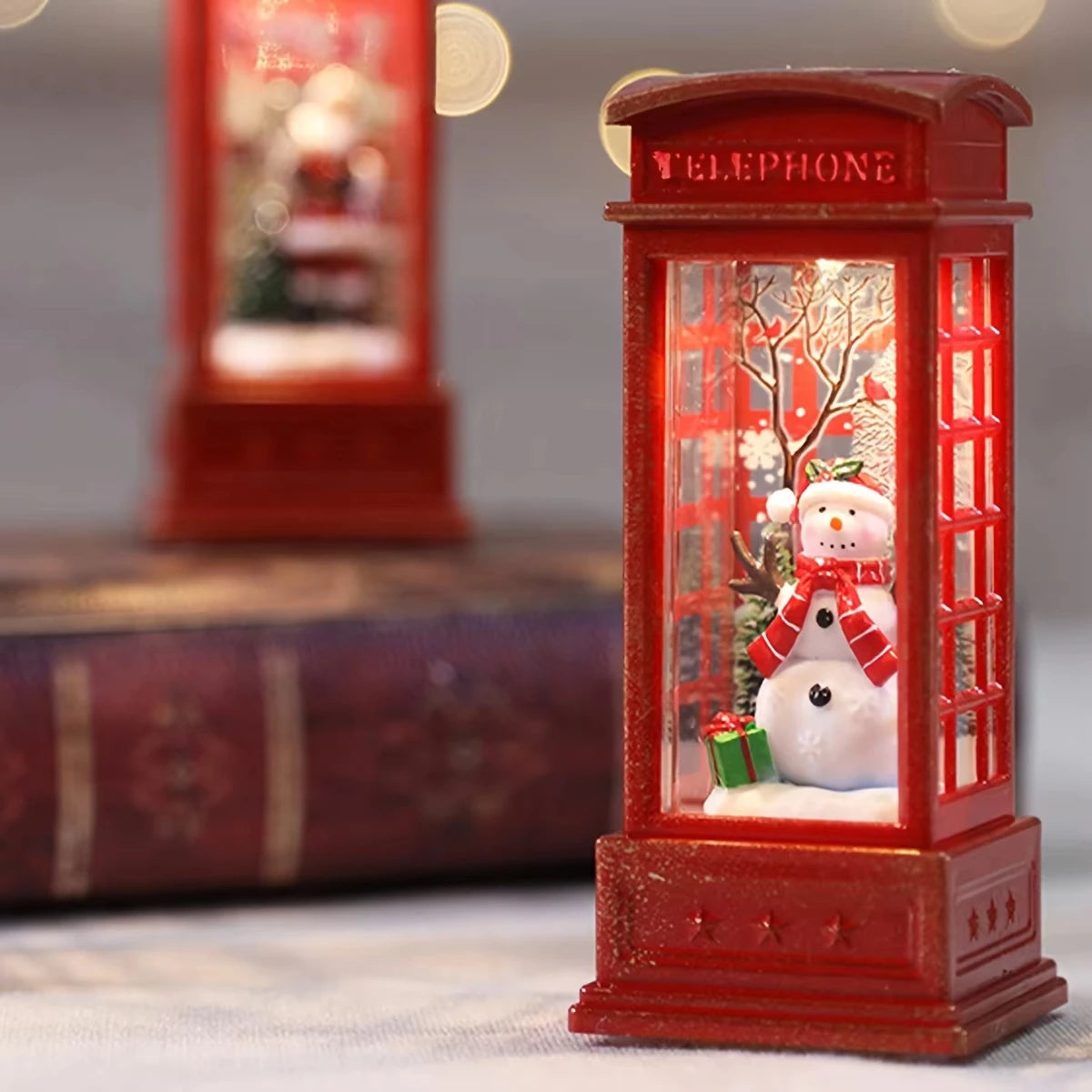 Lighted Christmas Phone Booth Tabletop Decoration