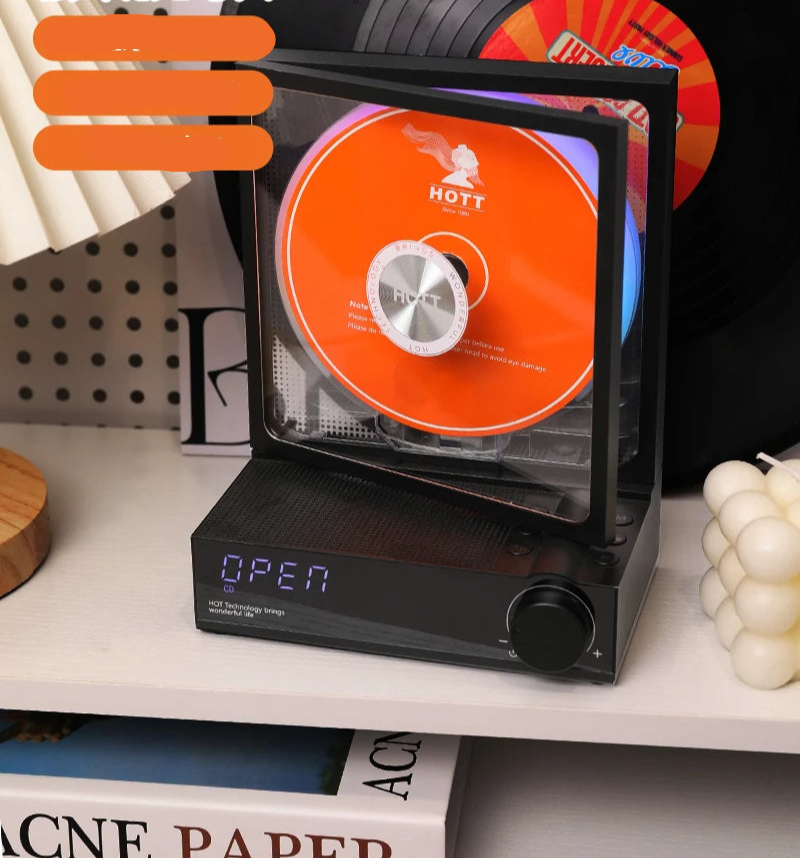 Retro Bluetooth CD Player with Vinyl Style Design