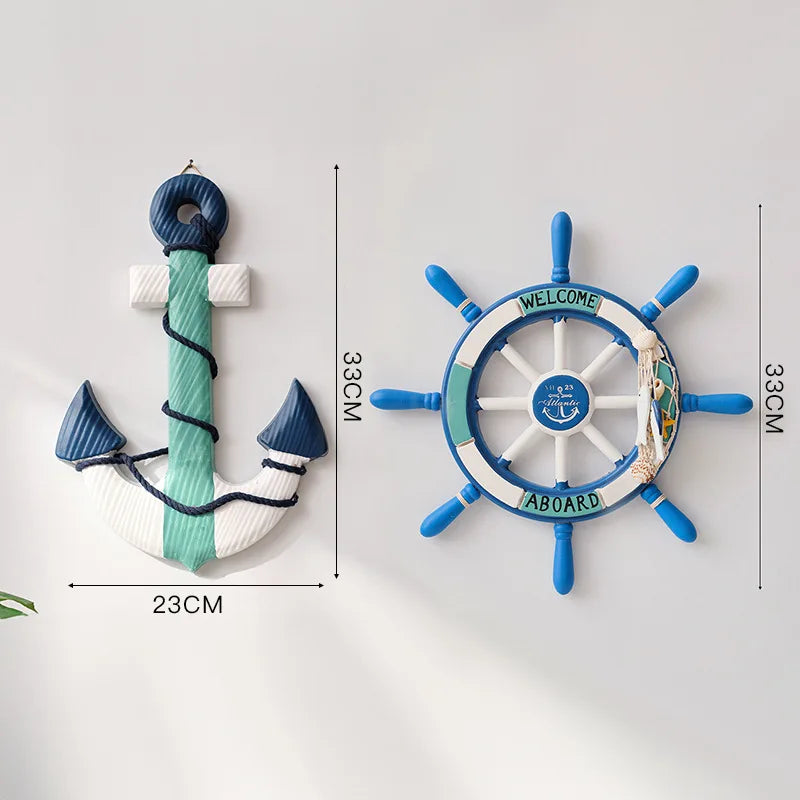 2PCS Nautical Ship Wheel and Anchor Wall Decor