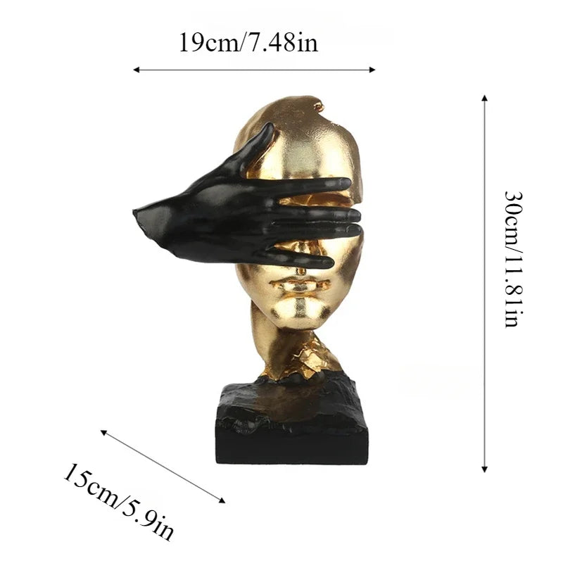 Abstract Gold and Black Face Sculpture