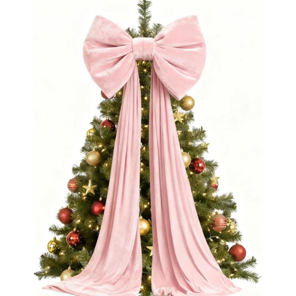 Large Velvet-Look Christmas Tree Bow with Long Streamers