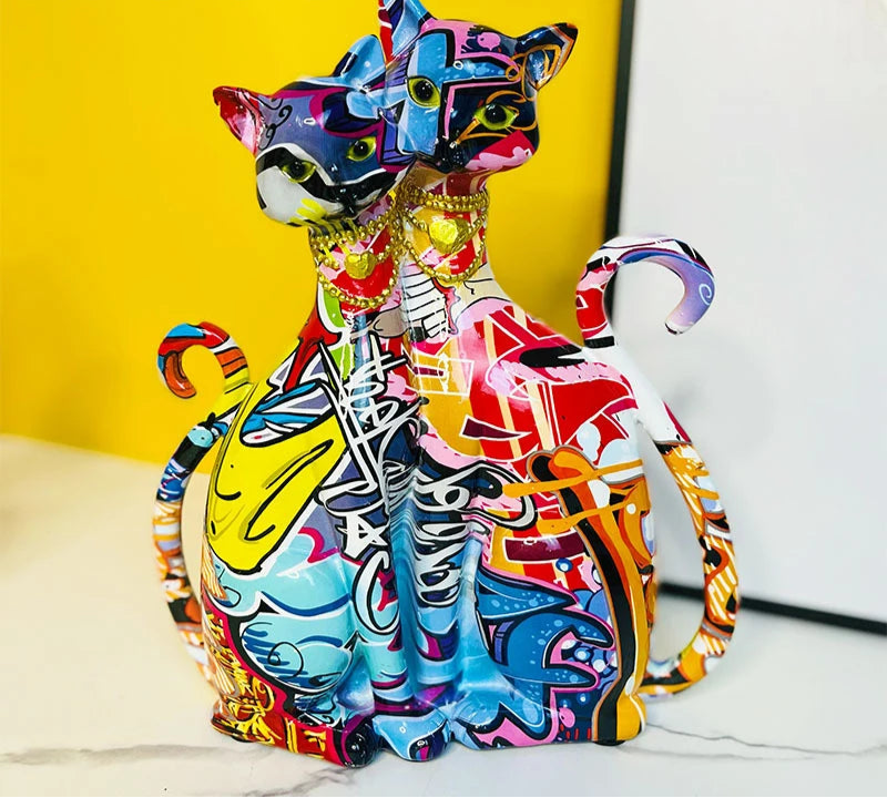 Abstract Graffiti Cat Couple Figurine