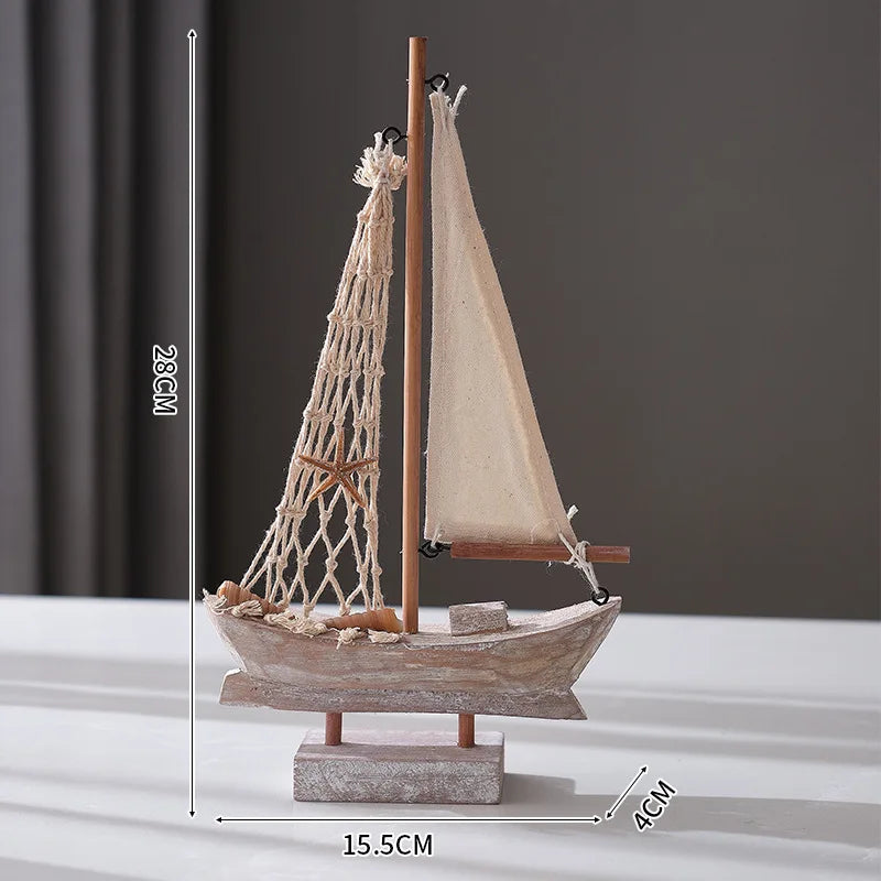 Rustic Wooden Sailing Boat Decoration