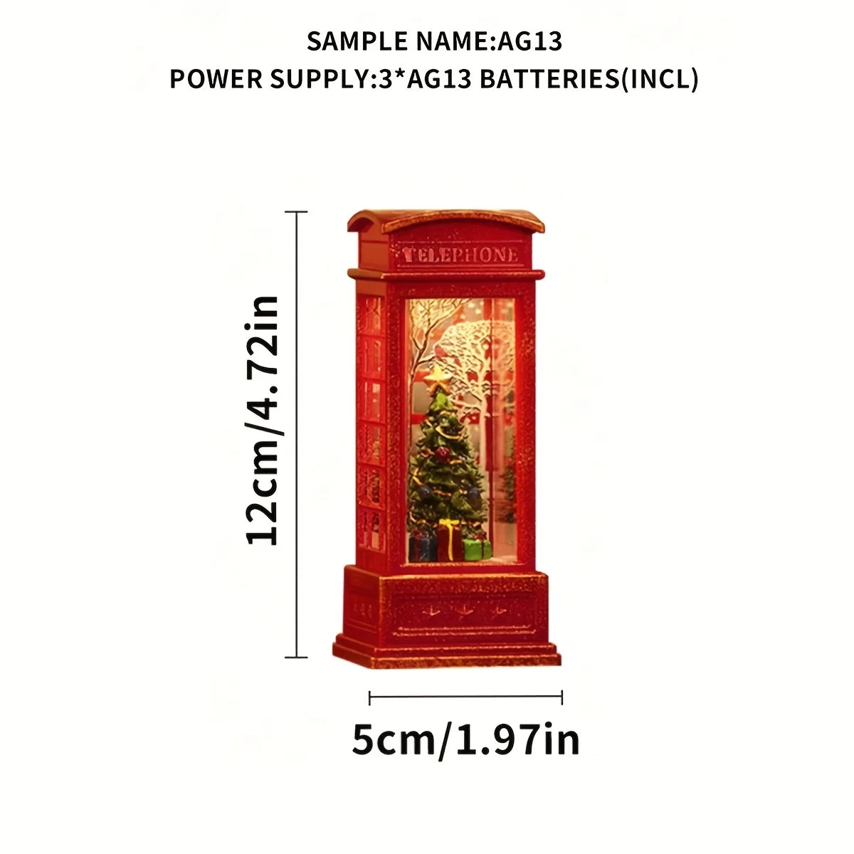 Lighted Christmas Phone Booth Tabletop Decoration
