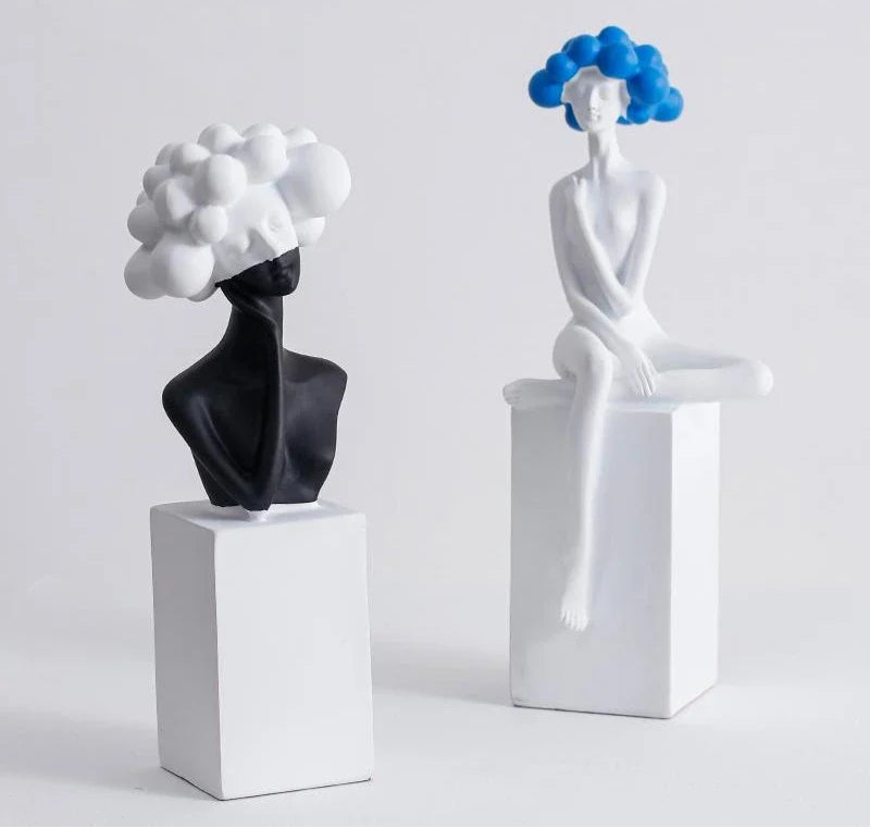 Modern Cloud Hair Resin Girl Sculpture