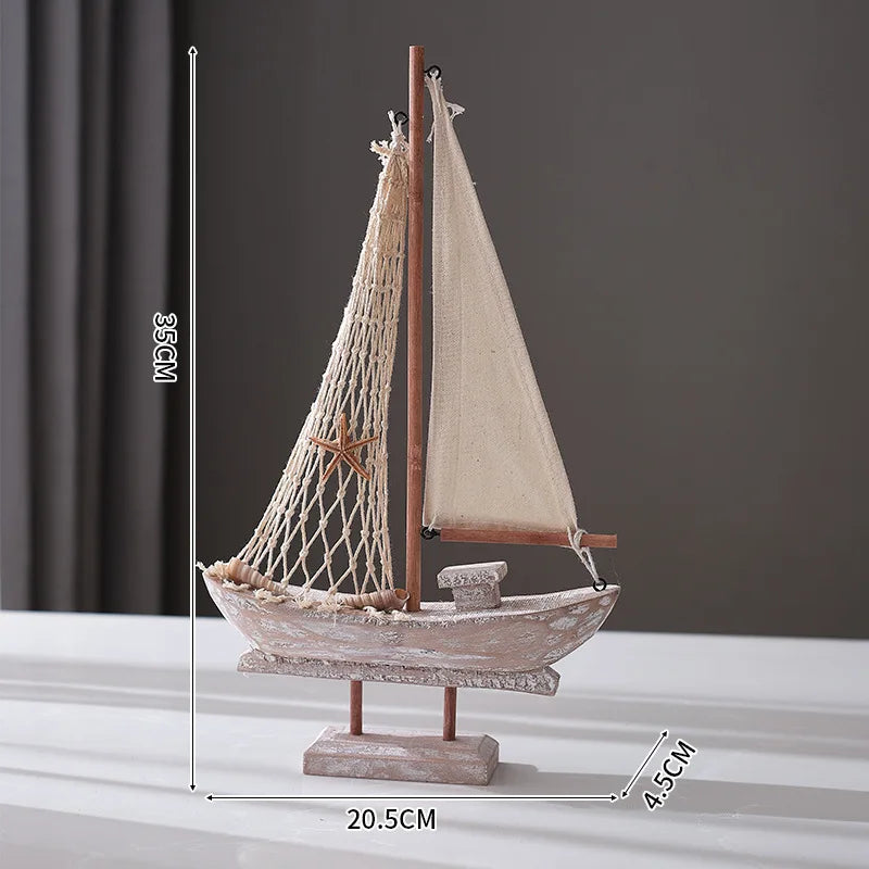 Rustic Wooden Sailing Boat Decoration
