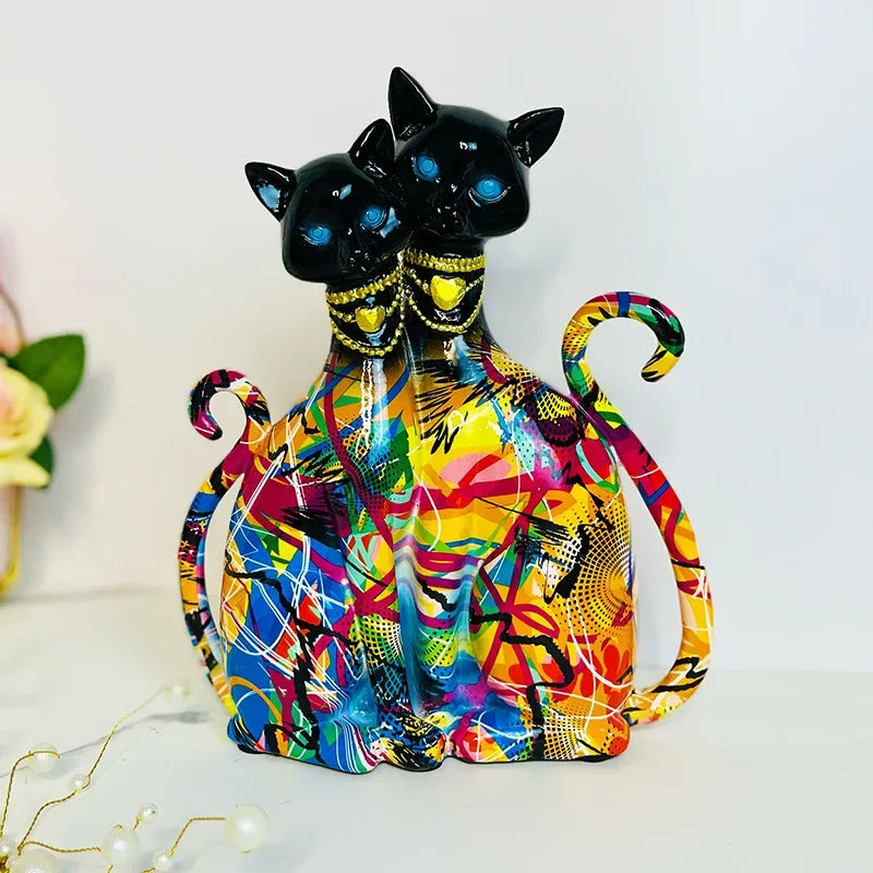 Abstract Graffiti Cat Couple Figurine