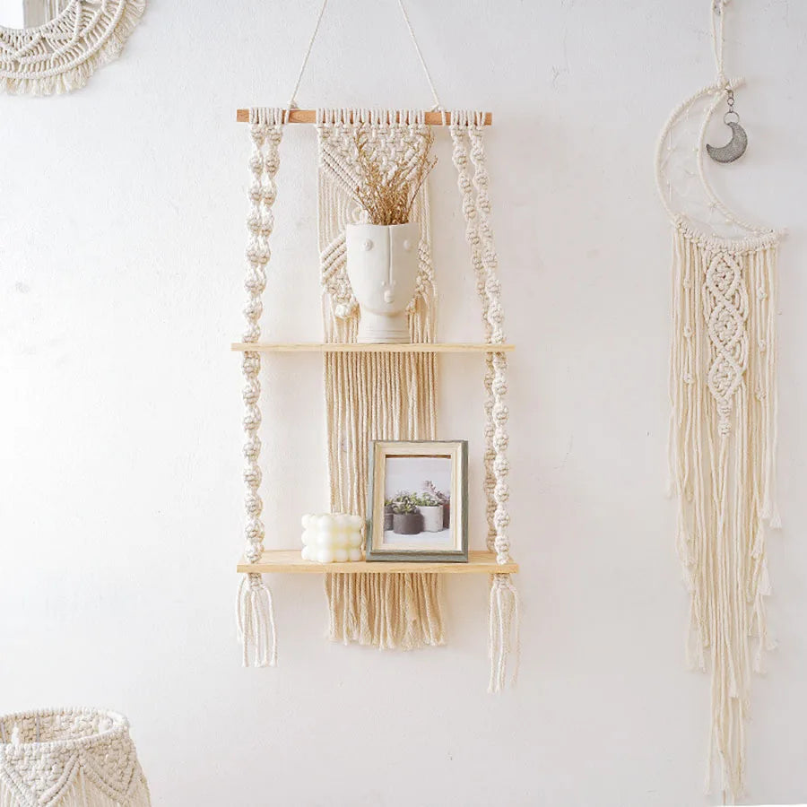 Boho Macrame Wall Hanging Shelf