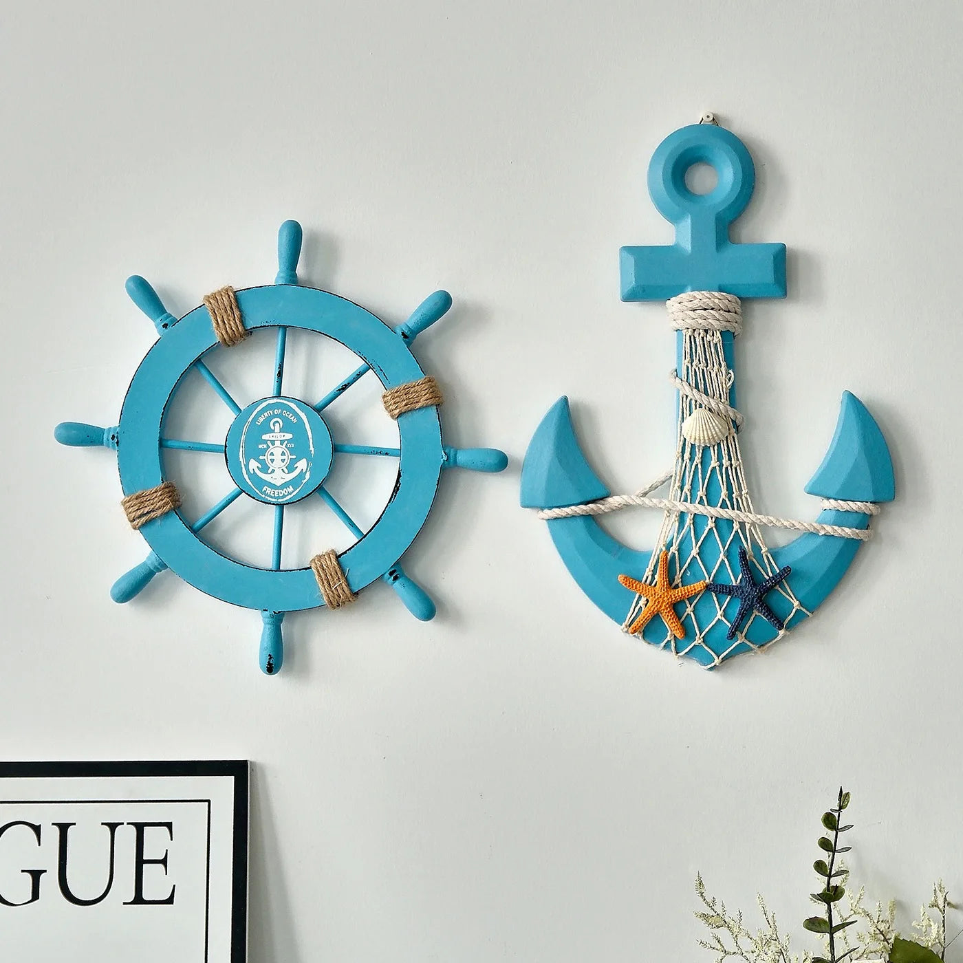 2PCS Nautical Ship Wheel and Anchor Wall Decor