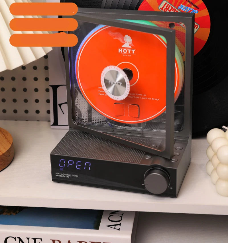 Retro Bluetooth CD Player with Vinyl Style Design