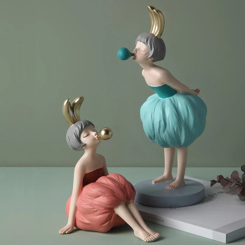 Elegant Bubble Gum Girl Figurine