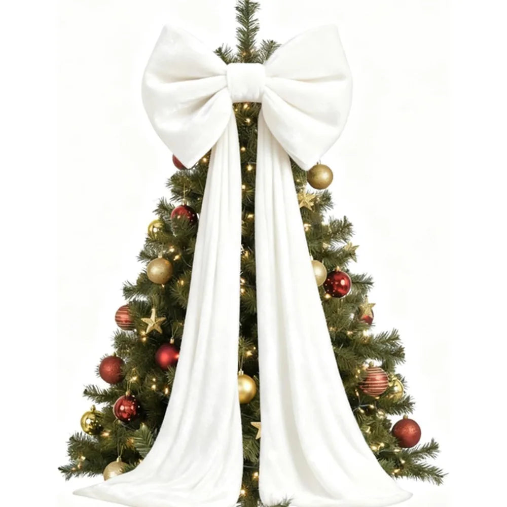 Large Velvet-Look Christmas Tree Bow with Long Streamers