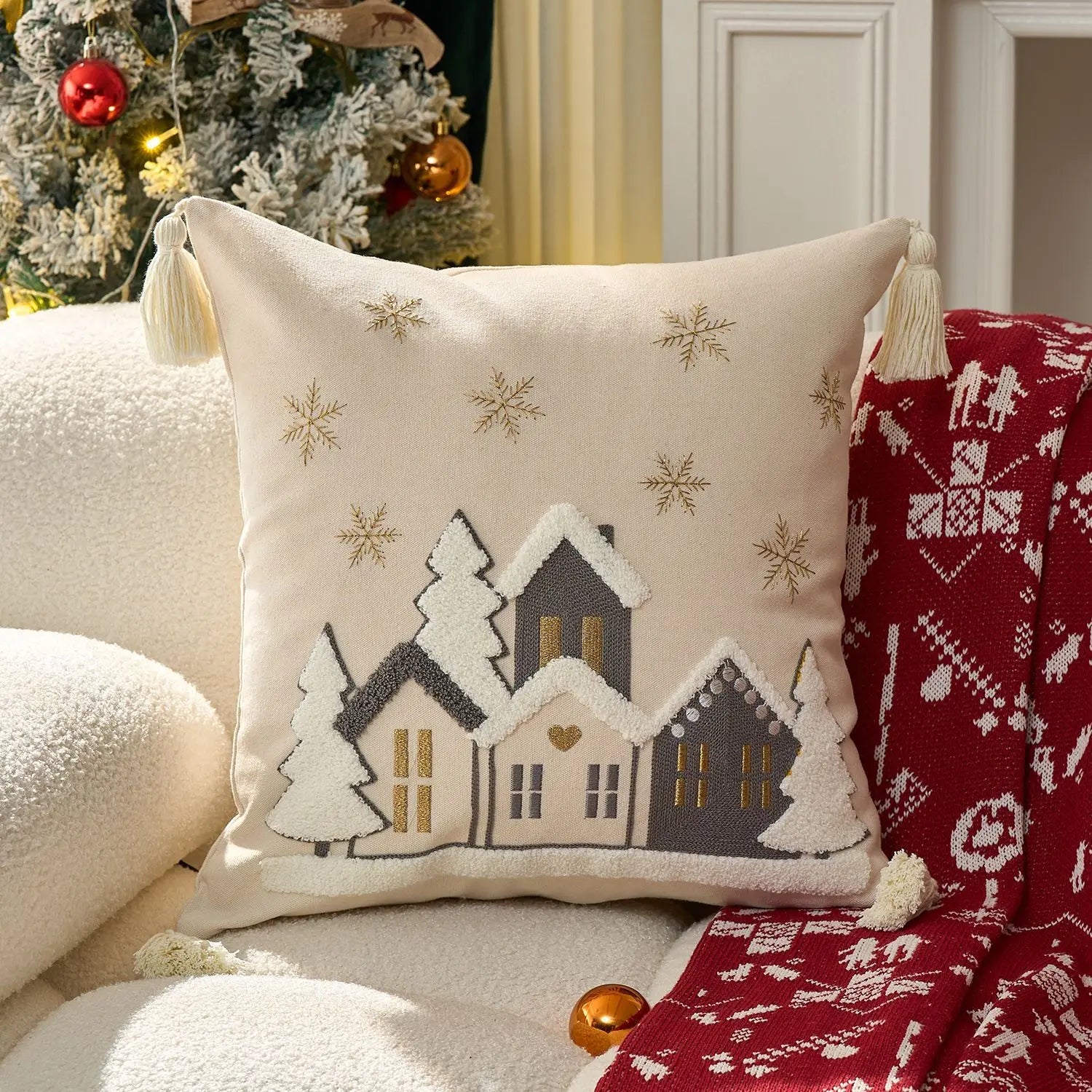 Christmas Embroidered Throw Pillow Cover – Festive Holiday Designs