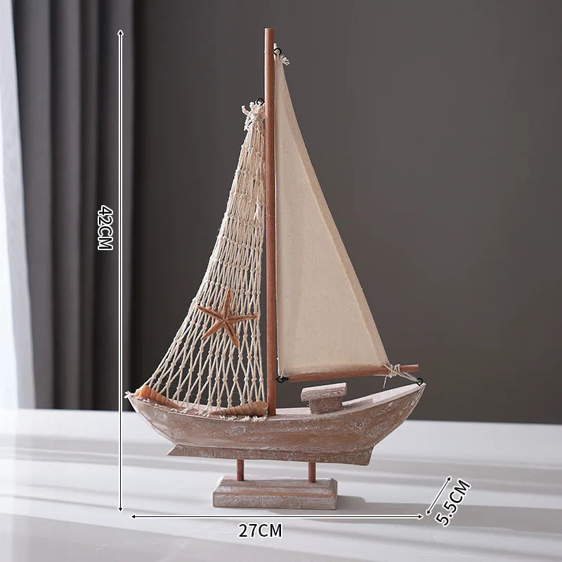Rustic Wooden Sailing Boat Decoration