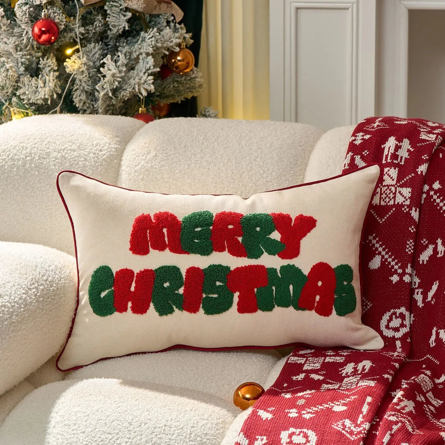 Christmas Embroidered Throw Pillow Cover – Festive Holiday Designs