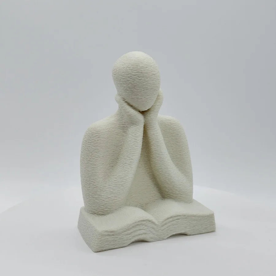 Solitude Thinker Statue — Minimalist Reading Figure for Bookshelf & Desk