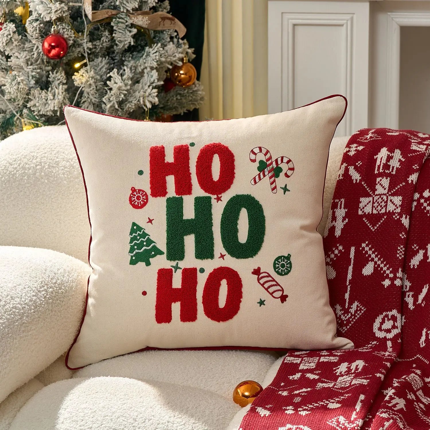 Christmas Embroidered Throw Pillow Cover – Festive Holiday Designs
