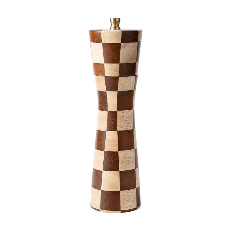 Solid Wood Checkerboard Pepper Grinder & Sea Salt Mill