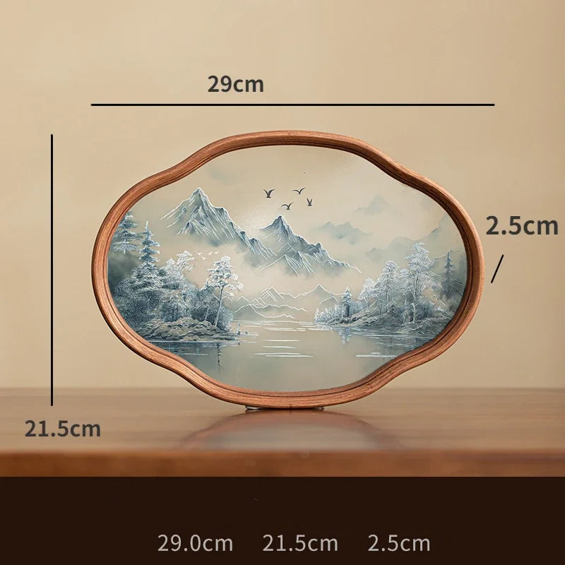 Bamboo Wood and Glass Tea Tray