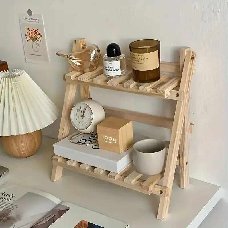 Rustic Wooden 2 Tier Desktop Organizer Shelf