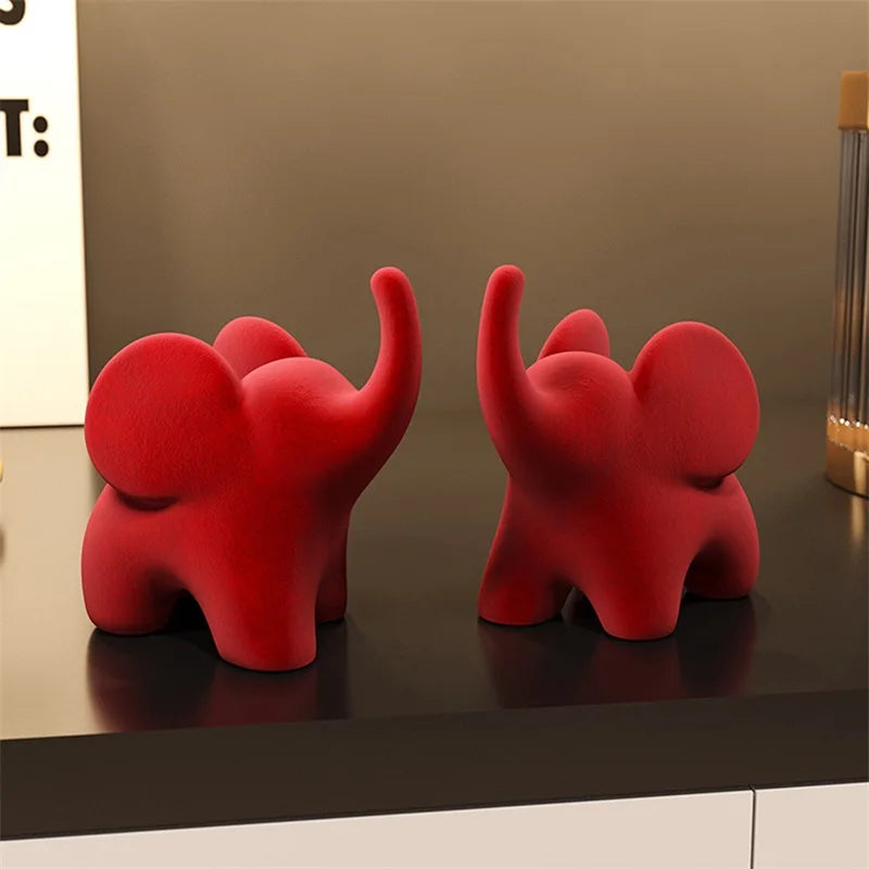 Flocked Elephant Figurines