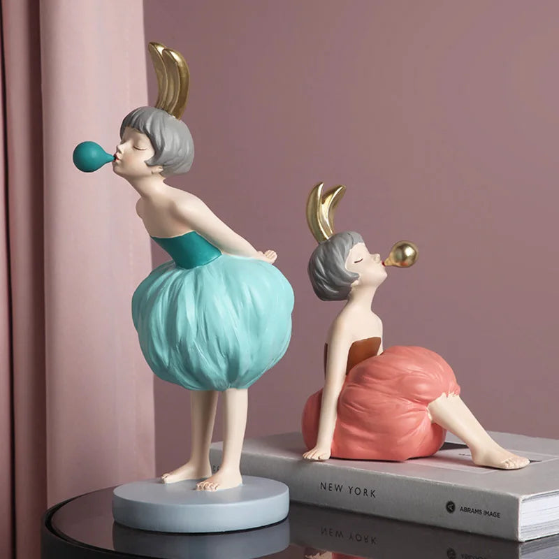 Elegant Bubble Gum Girl Figurine