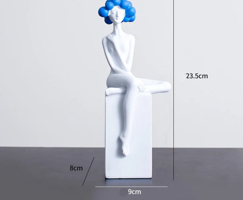 Modern Cloud Hair Resin Girl Sculpture