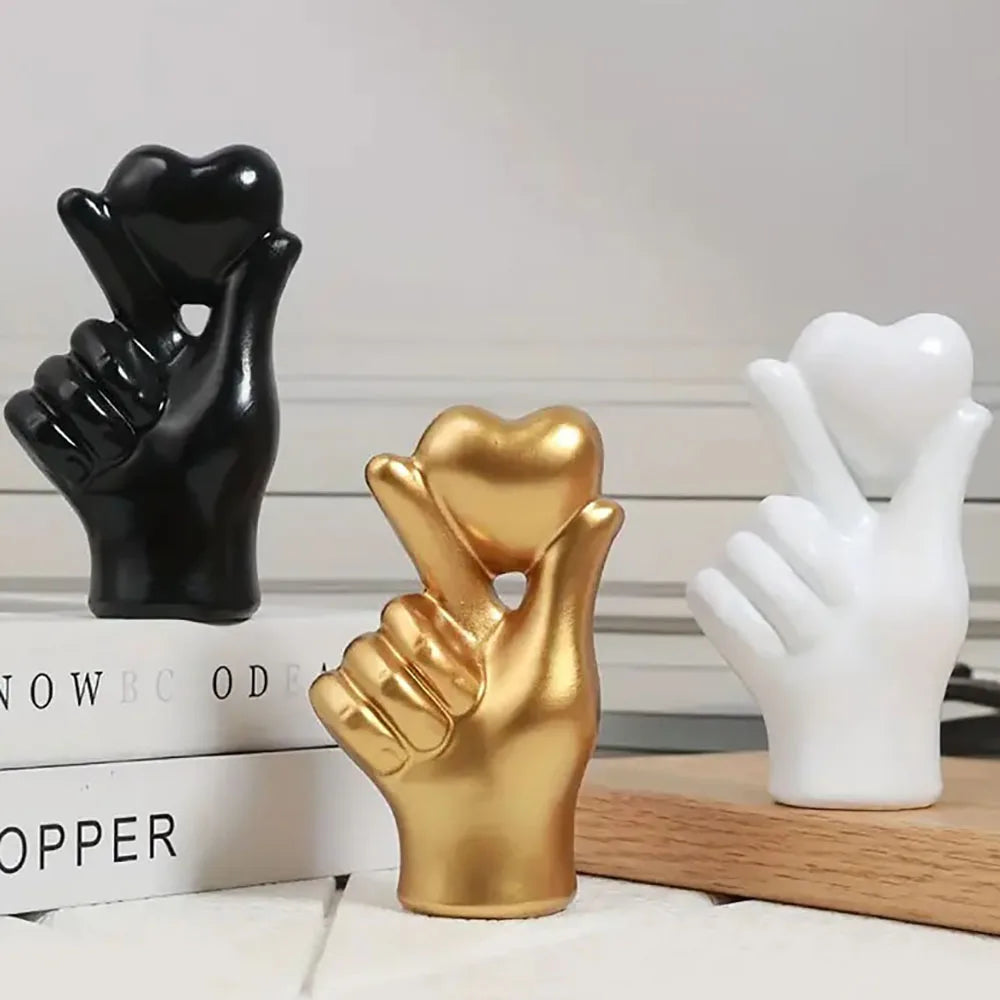 Modern Heart Hand Gesture Sculpture