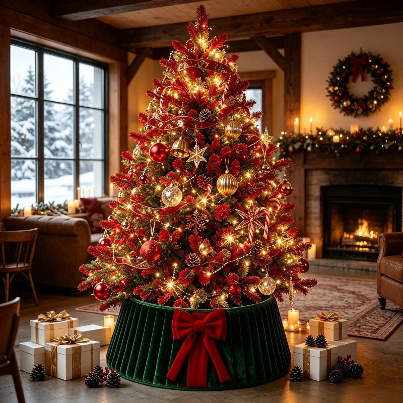 Plush Christmas Tree Collar with Decorative Bow