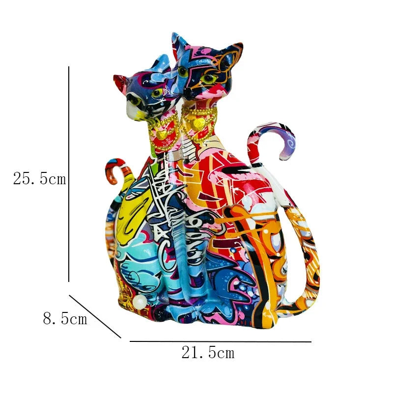 Abstract Graffiti Cat Couple Figurine