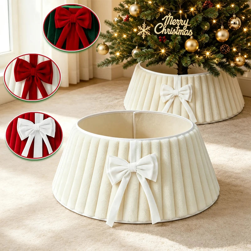 Plush Christmas Tree Collar with Decorative Bow