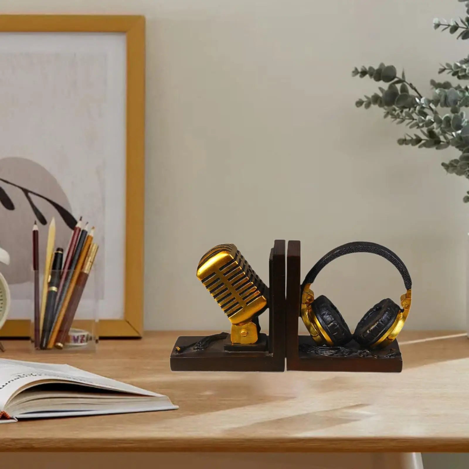 Microphone Headset Bookends - Unique Resin Desk Decor