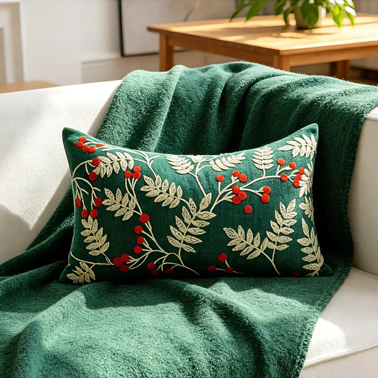 Christmas Embroidered Cushion Cover – Holiday Decorative Pillow Case