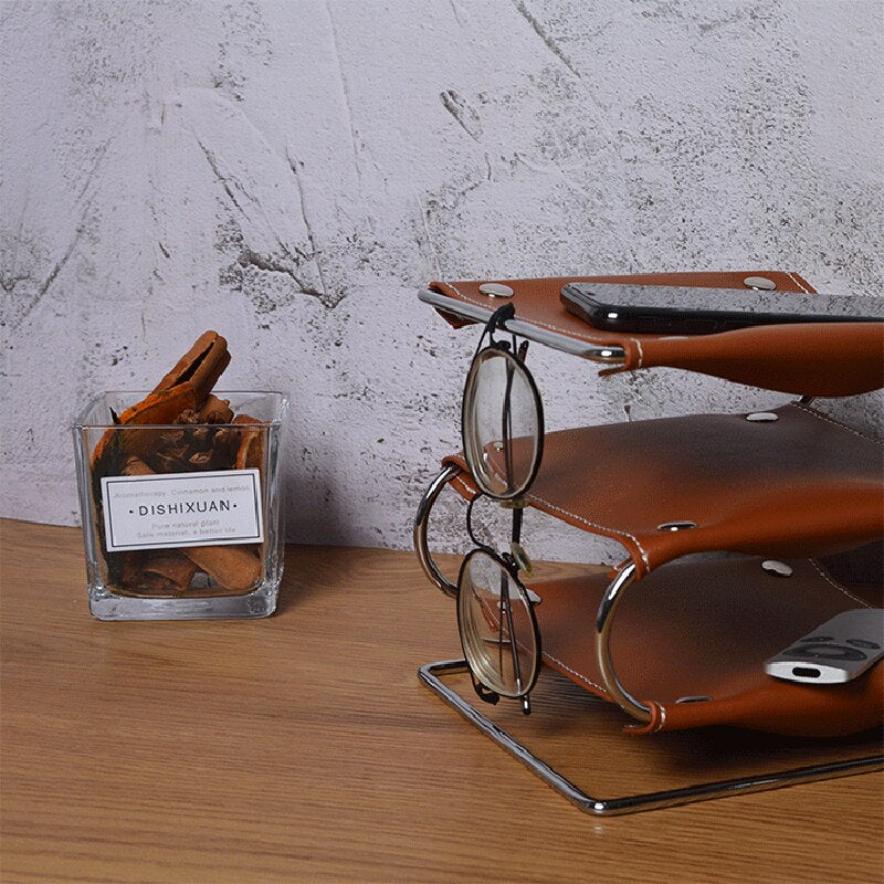 Leather and Metal Storage Organizer